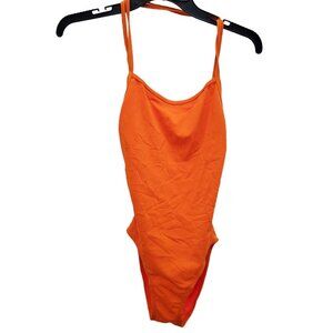 Sporti Women's Neon Orange Criss‎ Cross Strappy Open Back One Piece Swimsuit XS